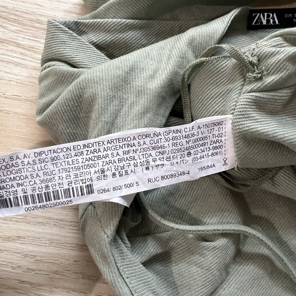 ZARA Crop Top Size Small Dusty Sage Green Sash Tie Wrap Open Back 0264/802/500 - Picture 8 of 11